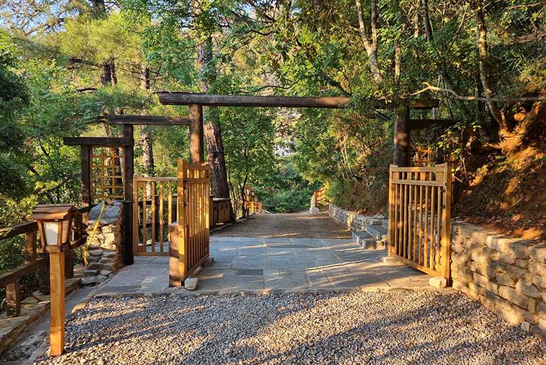 Wooden gate leading to the parking area
