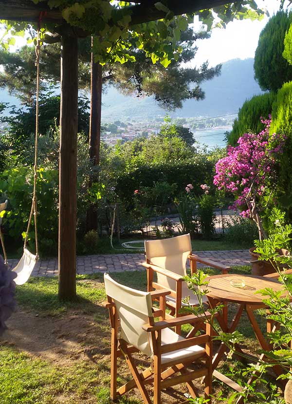 Seating area in the garden of Villa Dimitra